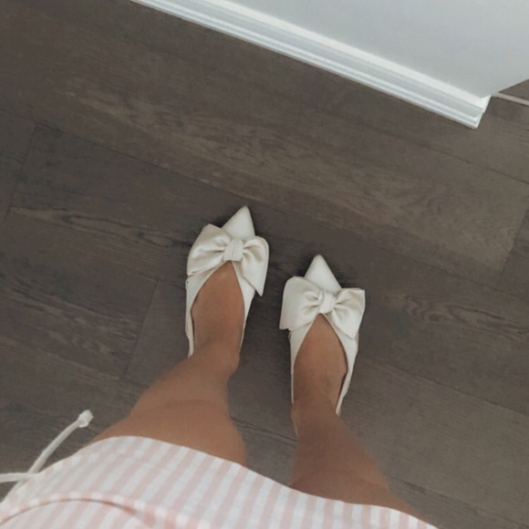 Champagne Satin Bow Flats - Picture 4 of 5